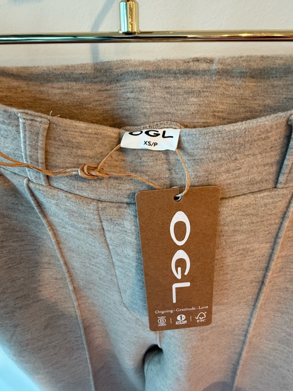 OGL Ongoing Gratitude Love beige Heather Flare Pintuck Pants XS/P NWT - Picture 5 of 5